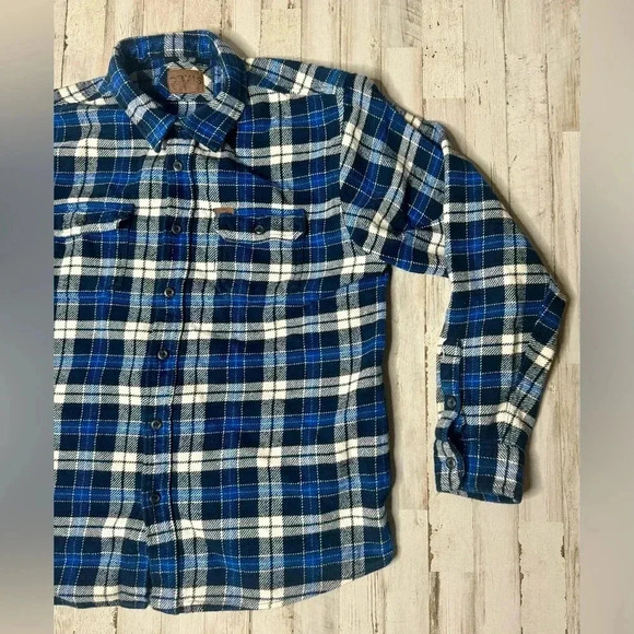 Orvis Flannel Shirt Adult XL Blue Plaid Button Long Sleeve - Picture 2 of 13
